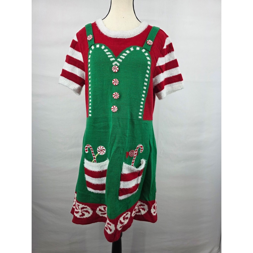 No Boundaries Christmas Elf Sweater Dress Red Green Peppermint Plus Size 3XL